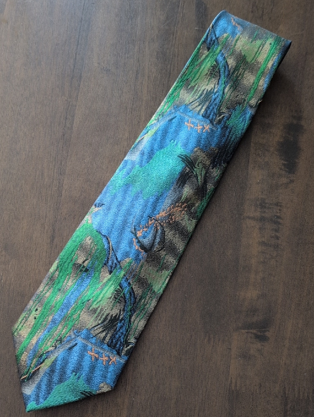 Yves Saint Laurent VINTAGE YSL Blue & Green Abstract Silk Tie